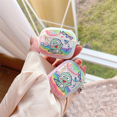 GUPBOO Airpods Coque Housse Étui Protecteur Compatible pour AirPods Pro-Ins fille de dessin animé de dinosaure arc-en-ciel