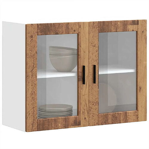 vidaXL Armoire murale de cuisine avec porte en verre Porto vieux bois