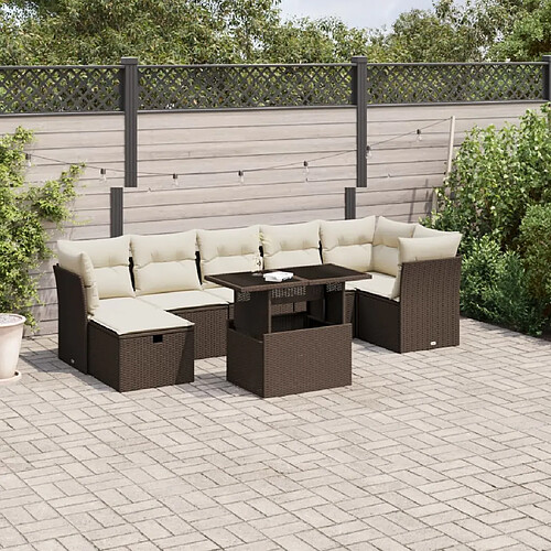 vidaXL Salon de jardin 8 pcs avec coussins marron résine tressée