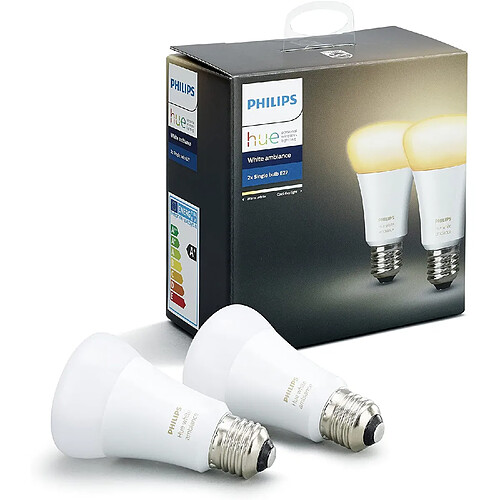 Philips Pack de 2 ampoules connectées White Ambiance E27 [Classe énergétique A+]