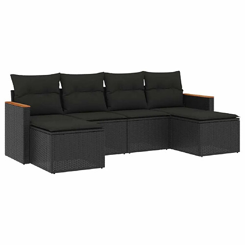 Maison Chic Ensemble Tables et chaises d'extérieur 6pcs avec coussins,Salon de jardin noir résine tressée -GKD610771