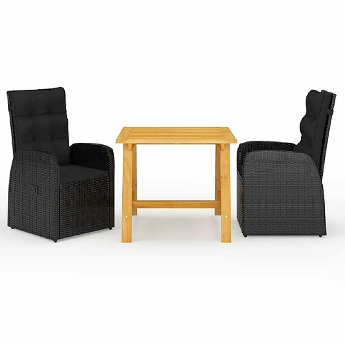 Salle à manger de jardin 3 pcs,Table et chaise à dîner Noir -MN25061