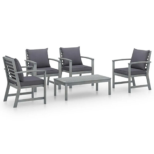 Maison Chic Salon de jardin 5 pcs - Table et chaises d'extérieur - Mobilier/Meubles de jardin Moderne avec coussin Bois d'acacia solide Gris -MN97490