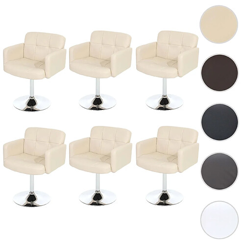 Mendler Lot de 6 chaises de séjour Orlando, pivotant, similicuir ~ crème