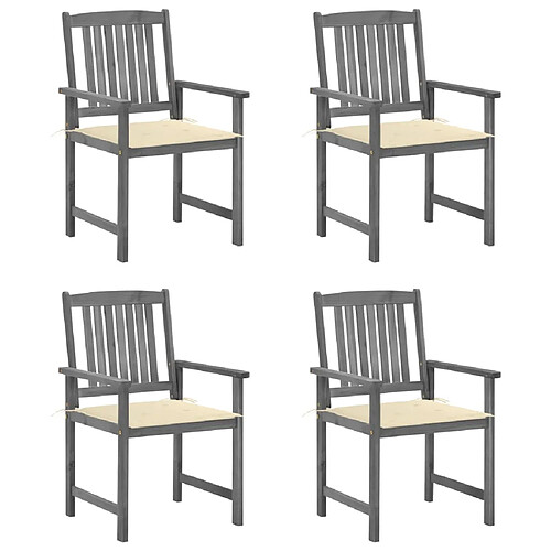 vidaXL Chaises de jardin et coussins lot de 4 Gris Bois acacia massif