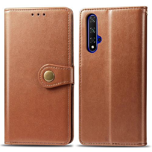 Wewoo Housse Coque Étui en cuir de protection pour téléphone portable avec boucle de couleur unie rétro lanière et cadre photo et fente carte et portefeuille et fonction de support Huawei Honor 20 marron