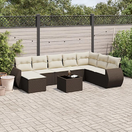 vidaXL Salon de jardin avec coussins 9 pcs marron résine tressée