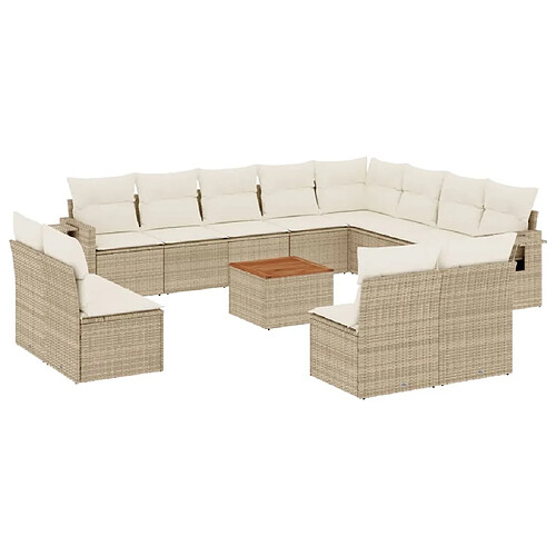 Maison Chic Salon de jardin avec coussins 13 pcs, Ensemble Tables et chaises de jardin, beige résine tressée -GKD806474