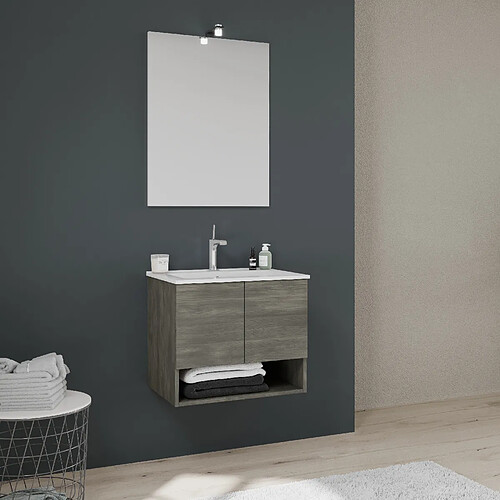 Kiamami Valentina MEUBLE SUSPENDU POUR SALLE DE BAIN AVEC 2 PORTES 60 CM EN CHÊNE GRIS FONCÉ | VENEZIA