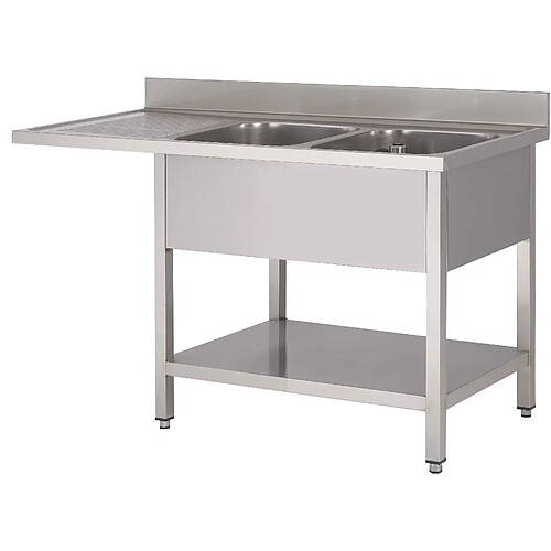 Plonge Inox Sous-Tablette Espace Lave-Vaisselle 2 Bacs à Droite Gamme 600 - Fabrinox