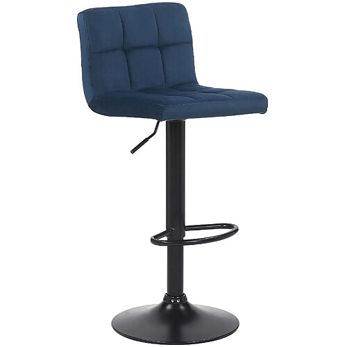 Decoshop26 Tabouret de bar en velours bleu avec pieds en métal noir assise rembourée repose-pieds pivotant TDB10175