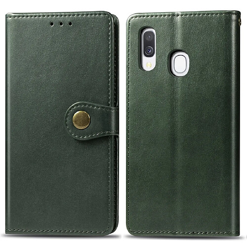 Wewoo Housse Coque Étui en cuir de protection de téléphone portable de couleur unie rétro avec cadre photo et fente pour carteportefeuille et support Galaxy A40 vert