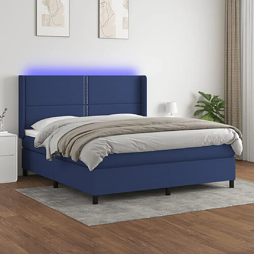 vidaXL Sommier à lattes de lit matelas LED Bleu 160x200 cm Tissu