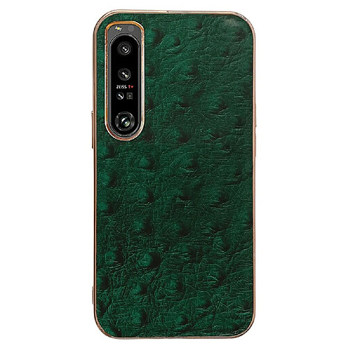 Coque en TPU + cuir véritable électroplaqué, texture autruche pour votre Sony Xperia 1 IV 5G - vert