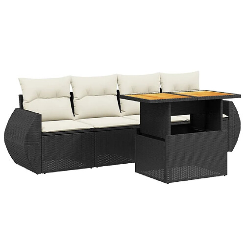 Maison Chic Ensemble de 5 Tables et chaises d'extérieur avec coussins,Salon de jardin noir résine tressée -GKD239046