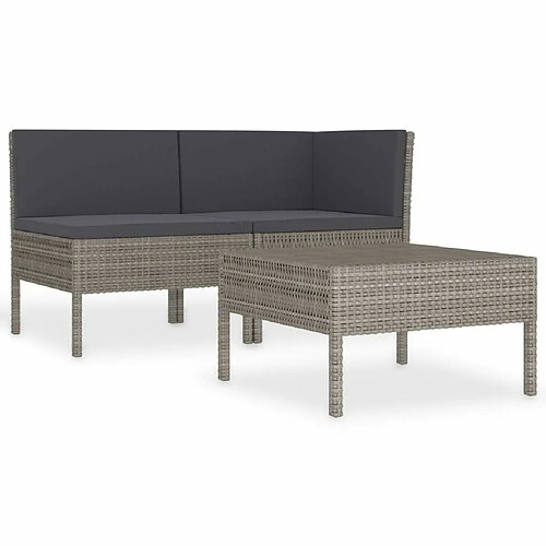 Maison Chic Salon de jardin 3 pcs + coussins - Mobilier/Meubles de jardin - Table et chaises d'extérieur Résine tressée Gris -MN57880