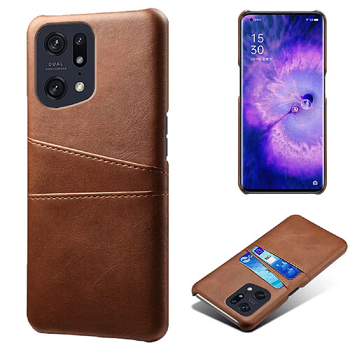 Coque en TPU + PU antichoc, anti-rayures avec porte-cartes, marron pour votre Oppo Find X5 Pro