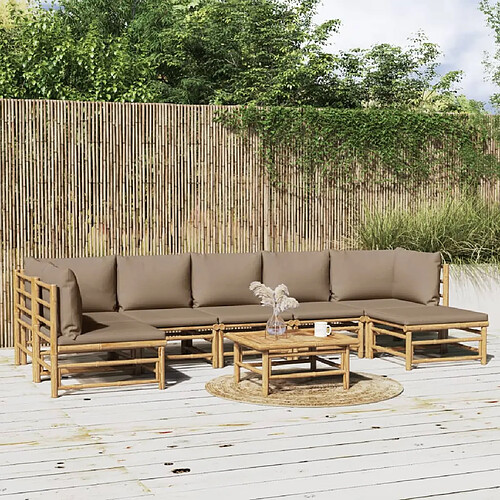 vidaXL Salon de jardin 8 pcs avec coussins taupe bambou