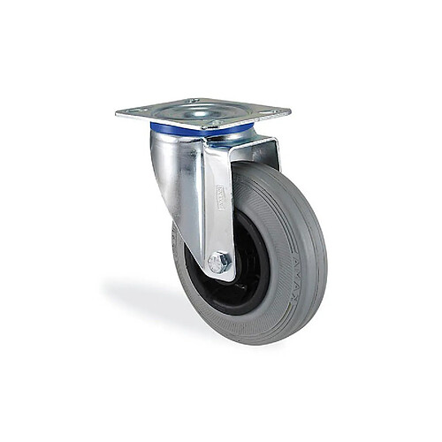 Roulette pivotante caoutchouc gris souple diamètre 200mm charge 220kg