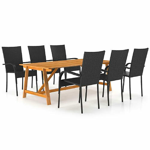 Salle à manger de jardin 7 pcs,Table et chaise à dîner Noir -MN36976