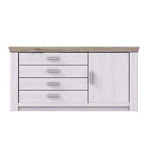 Pegane Buffet en pin massif blanc et chêne nelson - L.160 x H.83 x P.45 cm