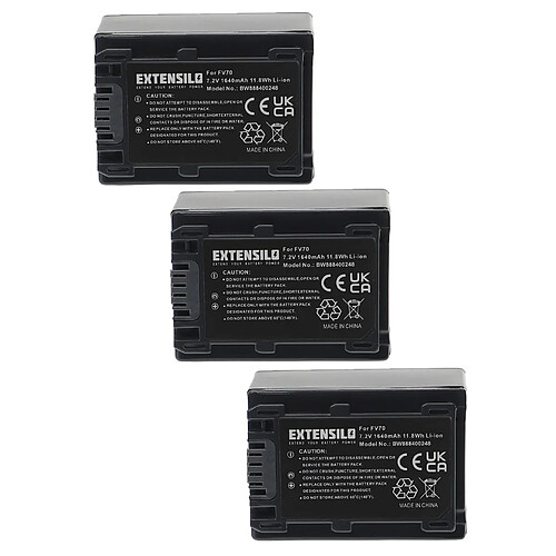 Vhbw EXTENSILO 3x Batteries compatible avec Sony DCR-HC19E, DCR-HC20E, DCR-HC22E, DCR-HC23E appareil photo, reflex numérique (1640mAh, 7,2V, Li-ion)