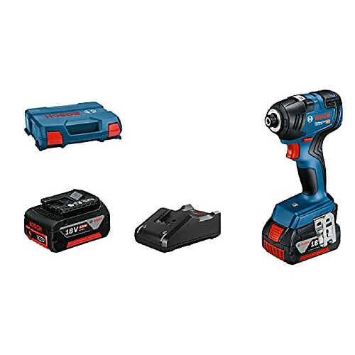 Bosch Visseuse à chocs sans fil GDR 18V-200 18V System (couple max. 200 Nm, avec 2 batteries 4 Ah GBA 18V, chargeur rapide GAL 18V-40, dans L-Case)