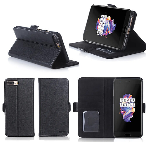 OnePlus 5 Housse Portefeuille luxe noire Style Cuir avec stand - Etui noir coque de protection One Plus 5 Dual SIM avec porte cartes - Accessoires pochette XEPTIO : Exceptional case !