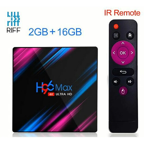 Riff H96 MAX RockChip RK3318 Quad-Core 64bit Cortex-A53 Konsole 4K Ultra HD Android TV Box avec télécommande Android 10 Smart TV 2 Go + 16 Go Noir