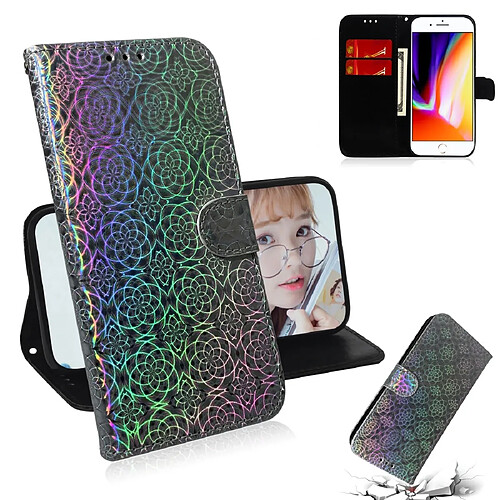 Wewoo Housse Coque Pour iPhone 7 Plus / 8 Plus couleur unie boucle colorée magnétique horizontale étui en cuir PU avec titulaire et fentes cartes et portefeuille et lanière Argent