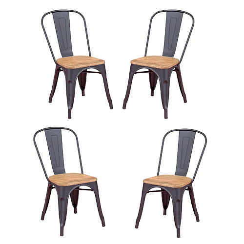 Nest Dream Pack de 4 chaises en métal avec assises en bois - Bistro