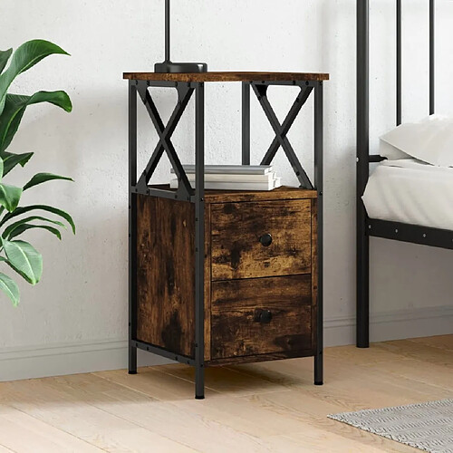 Maison Chic Table de chevet,Table de Nuit,Meuble de Rangement chêne fumé 34x35,5x70 cm bois d'ingénierie