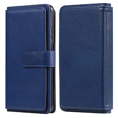 Etui en PU avec 10 porte-cartes bleu pour votre Samsung Galaxy S21 Ultra 5G