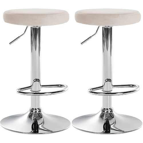 Decoshop26 Lot de 2 tabourets de bar avec assise en tissu velours crème et cadre métal chromé TDB10713