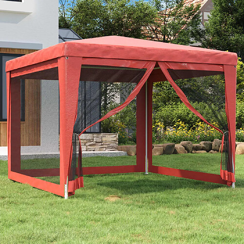 vidaXL Tente de fête avec 4 parois latérales en maille Rouge 3x3m PEHD