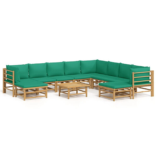 Maison Chic Salon de jardin 11pcs + coussins - Mobilier/Meubles de jardin - Table et chaises d'extérieur vert bambou -MN79593