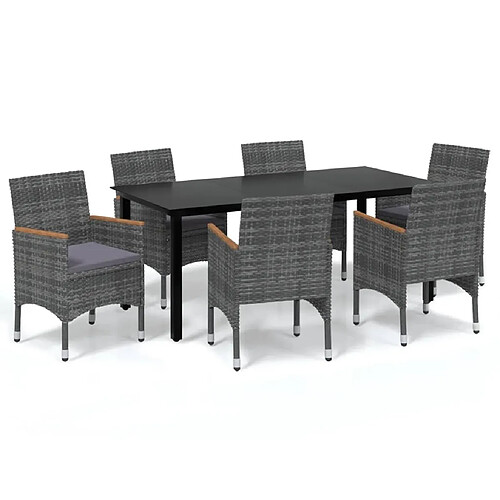 Maison Chic Ensemble à manger d'extérieur 7 pcs avec coussins,Salon de jardin,Mobilier de jardin Résine tressée Gris -GKD695680