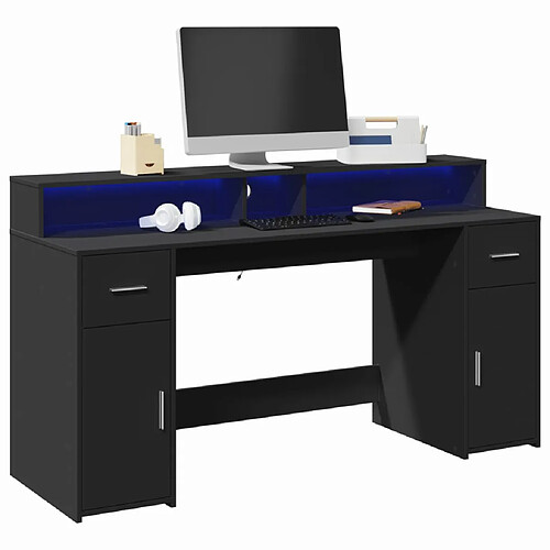 vidaXL Bureau avec lumières LED noir 160x55x91 cm bois d'ingénierie