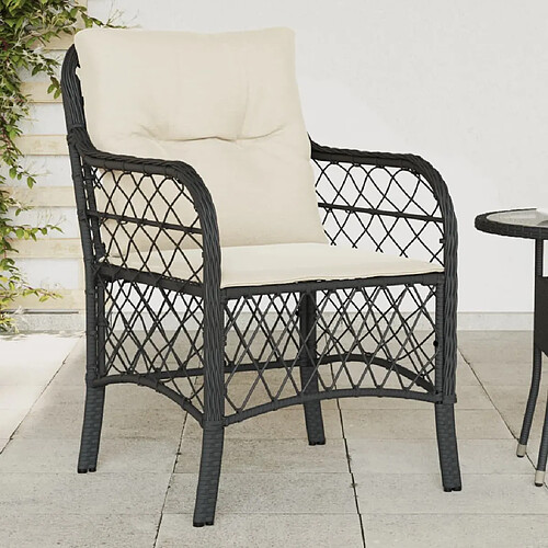 vidaXL Chaises de jardin avec coussins lot de 2 noir résine tressée