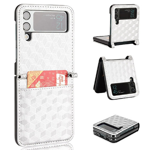 Coque en TPU + PU motif losange avec porte-carte argent pour votre Samsung Galaxy Z Flip3 5G