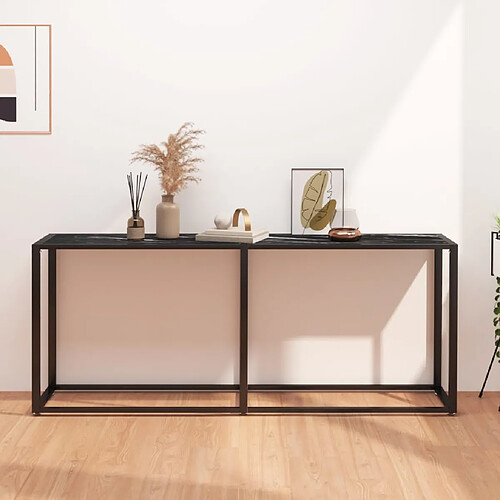 vidaXL Table console Marbre noir 180x35x75,5 cm Verre trempé