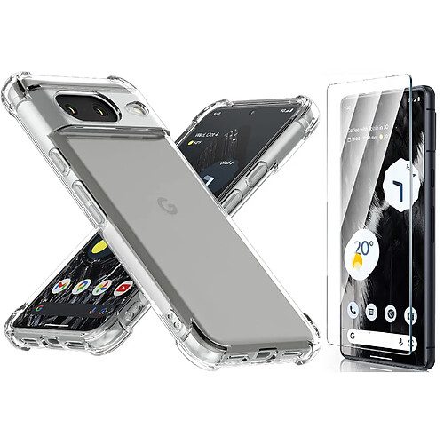 Coque Silicone Transparente Angles Renforces + Verre Trempe Pour Google Pixel 8 Little Boutik©