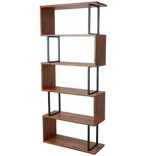 Decoshop26 Bibliothèque étagère sur pied en métal et bois véritable 4 niveaux 142x60cm 04_0001281