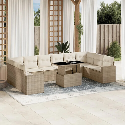 vidaXL Salon de jardin 11 pcs avec coussins beige résine tressée