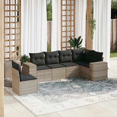 vidaXL Salon de jardin 6 pcs avec coussins gris clair résine tressée