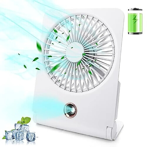 Ventilateur de Bureau Ventilateur de Bureau USB Portable avec Batterie Rechargeable de 2400 mAh, Pulvérisation de Brouillard d'Eau et 3 Vitesses, Petit Ventilateur de Table Mural, Électrique Puissant Et Silencieux