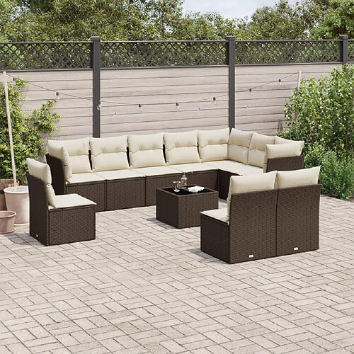 vidaXL Salon de jardin et coussins 11 pcs marron résine tressée