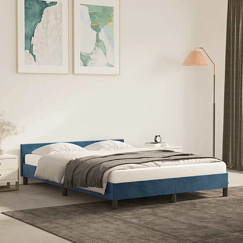 vidaXL Cadre de lit sans matelas bleu foncé 140x200 cm velours