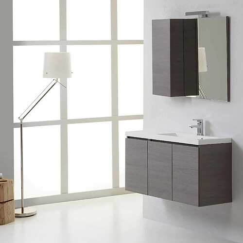 Kiamami Valentina MEUBLE DE SALLE DE BAINS MANHATTAN 90 cm DROITE AVEC PORTES, MIROIR ET ARMOIRE MURALE