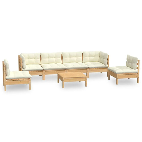 Maison Chic Salon de jardin 7 pcs + coussins - Mobilier/Meubles de jardin - Table et chaises d'extérieur crème bois de pin massif -MN99522